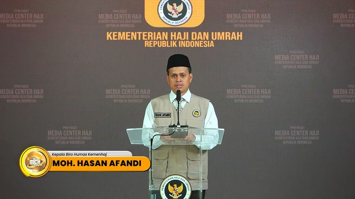 Kabiro Humas Kemenhaj RI, Moh Hasan Afandi dalam konpers haji 1447 H/2026 pada Sabtu (2/5/2026).