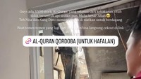 Anandito memperlihatkan ruangan yang tepat berada di belakang tempat penyimpanan Al-Quran. Semua sudah berantakan dan hangus, termasuk treadmil yang sudah tinggal kerangka. Foto: Instagram Story @daraarafah