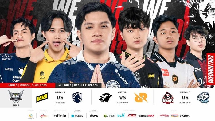 Jadwal lengkap MPL ID S17 hari ini, 3 Mei 2026, ada ONIC vs RRQ. 