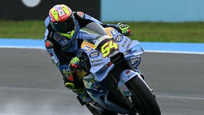 BK8 Gresini Racing MotoGPs Spanish rider Fermin Aldeguer competes during the MotoGP practice session of the Grand Prix of Brazil at the Ayrton Senna International racetrack in Goiania, state of Goias, Brazil, on March 20, 2026. (Photo by EVARISTO SA