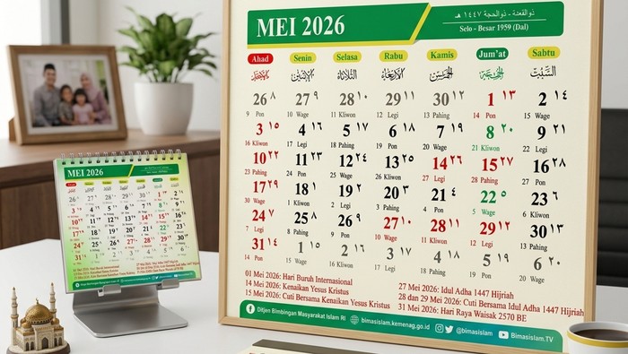Kalender Mei 2026 Lengkap dengan Tanggal Jawa dan Hijriah