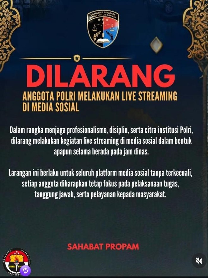Polri larang anggota live medsos saat bertugas