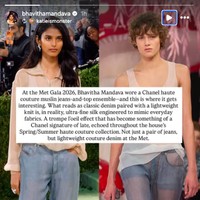 Dilansir Whowhatwear tampilan tersebut merupakan efek trompe loeil yang jadi ciri khas Chanel akhir-akhir ini. Efek serupa juga terlihat dalam koleksi haute couture musim semi/musim panas yang pernah dibawakan Bhavita sebelumnya.Foto: Instagram @bhavithamandava