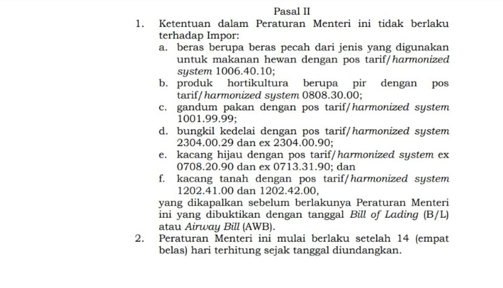Tangkapan layar Peraturan Menteri Perdagangan Republik Indonesia Nomor 11 Tahun 2026 tentang Perubahan Kedua atas Peraturan Menteri Perdagangan Nomor 18 Tahun 2025 tentang Kebijakan dan Pengaturan Impor Barang Pertanian dan Peternakan. (dok. JDIH Kemendag)
