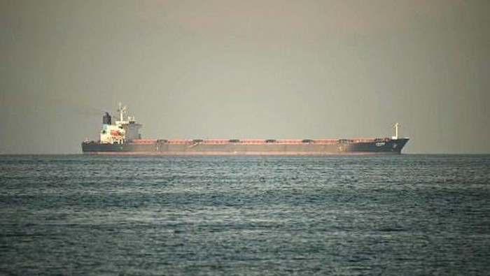 Kapal kargo belayar di Selat Hormuz pada Februari lalu, sebelum perang berkecamuk (dok. AFP/GIUSEPPE CACACE)