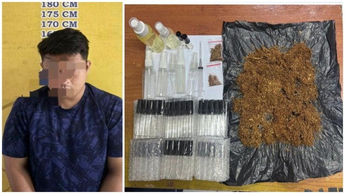 Pelaku dan barang bukti saat diamankan polisi.