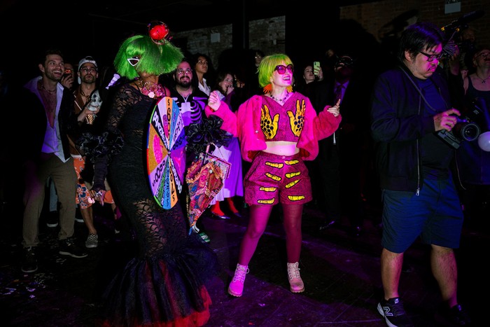 A woman wearing a recreation of her own spinal surgery, which she says cost her $10,120 to undergo, arrives at the annual Debt Gala, a budget-friendly, inclusive alternative to the Met Gala that fundraises for medical debt for vulnerable Americans, in Brooklyn, New York, U.S., May 3, 2026. REUTERS/Angelina Katsanis