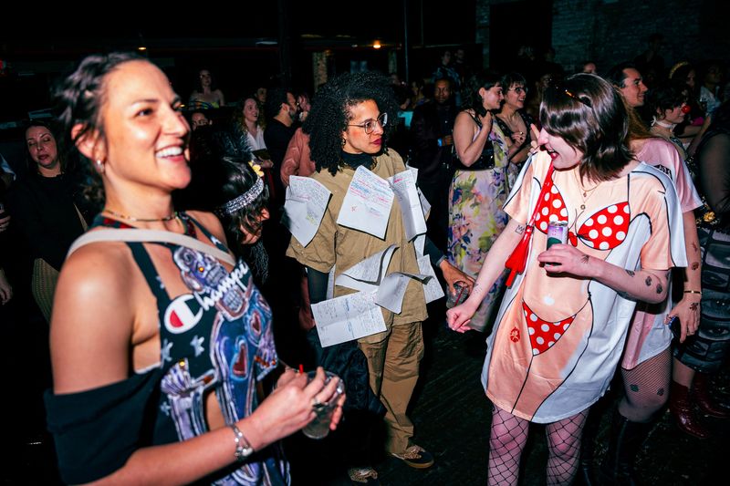 A woman wearing a recreation of her own spinal surgery, which she says cost her $10,120 to undergo, arrives at the annual Debt Gala, a budget-friendly, inclusive alternative to the Met Gala that fundraises for medical debt for vulnerable Americans, in Brooklyn, New York, U.S., May 3, 2026. REUTERS/Angelina Katsanis