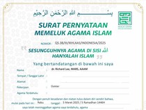 Ini Sertifikat Mualaf Richard Lee yang Dicabut