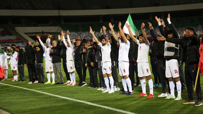 TEHRAN, IRAN - MARCH 25: Players of Iran celebrate after the 2026 FIFA World Cup Asian Qualifiers Group A game between Iran and Uzbekistan at Azadi Stadium on March 25, 2025 in Tehran, Iran. Irans national football team celebrated after securing qualification for the 2026 FIFA World Cup with a 2-2 draw against Uzbekistan. (Photo by Fatemeh Bahrami/Anadolu via Getty Images)