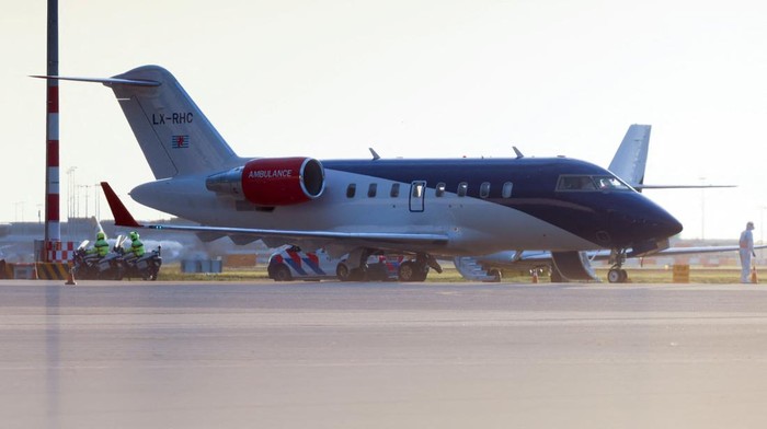 Hantavirus patients arrive at Schiphol Airport near Amsterdam Ambulances are parked by an aircraft that carried hantavirus patients upon arrival at Schiphol Airport near Amsterdam, Netherlands, May 6, 2026. REUTERS/Nicolas Economou