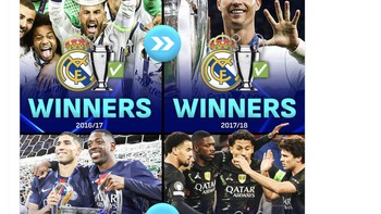 PSG menjadi juara bertahan pertama yang kembali ke final setelah Real Madrid melakukannya di 2018. Kala itu, Madrid menang lagi. Foto: X.com