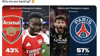 Sejauh ini, PSG tampaknya sedikit lebih diunggulkan untuk menang dibanding Arsenal. Foto: X.com