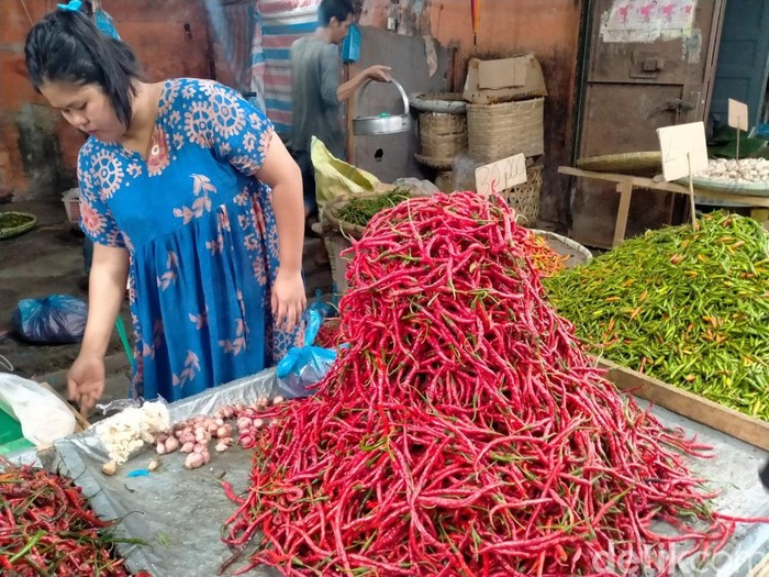 Salah satu lapak pedagang cabai di Pasar Tavip Binjai