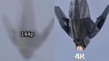 Objek terbang yang semula hanya bayangan blur kini berubah menjadi wahana mirip jet tempur futuristis setelah diproses AI menjadi 4K. Foto: TikTok