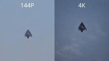 Objek misterius berbentuk segitiga ini awalnya tampak seperti bayangan blur di langit. Setelah diproses AI menjadi 4K, bentuknya terlihat lebih tajam dan futuristis. Foto: TikTok