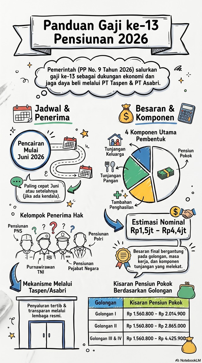 Infografis pencairan gaji ke-13 pensiunan