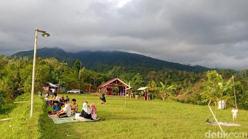 Sejumlah pengunjung menikmati pemandangan di Serata Coffee and Camp, Lombok Timur,  NTB, Sabtu (9/5/2026). (Foto: Sanusi Ardi W/detikBali)