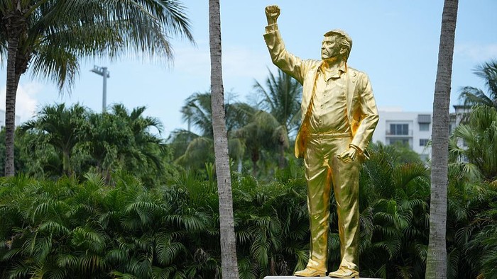 MIAMI, FLORIDA - APRIL 30: Golden Donald Trump statue is seen during the first round of Cadillac Championship at Trump National Doral - Blue Monster Course on April 30, 2026 in Miami, Florida. (Photo by Ben Jared/PGA TOUR via Getty Images)