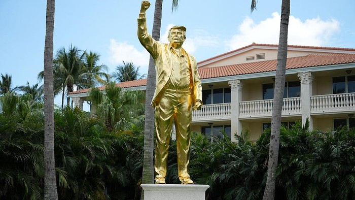 MIAMI, FLORIDA - APRIL 30: Golden Donald Trump statue is seen during the first round of Cadillac Championship at Trump National Doral - Blue Monster Course on April 30, 2026 in Miami, Florida. (Photo by Ben Jared/PGA TOUR via Getty Images)