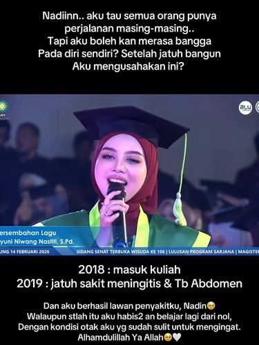 Kisah haru wisudawati bangkit melawan penyakit meningitis dan TB abdomen. Sempat kesulitan mengingat, ia berjuang belajar dari nol hingga sukses meraih gelar.