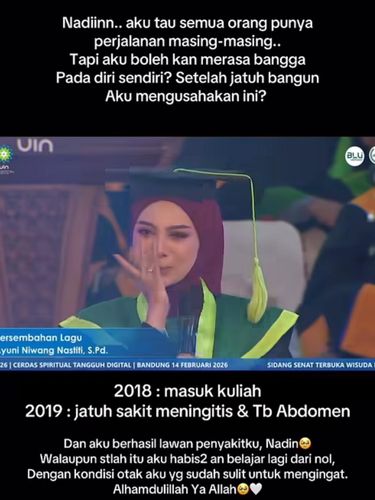 Kisah haru wisudawati bangkit melawan penyakit meningitis dan TB abdomen. Sempat kesulitan mengingat, ia berjuang belajar dari nol hingga sukses meraih gelar.