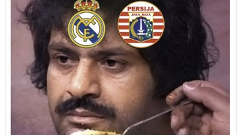 Meme crossover Real Madrid dan Persija ini viral karena menggambarkan suasana hati fans yang sama-sama sedang merana usai hasil pahit tim kesayangan mereka. Foto: X.com