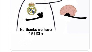 Meme ini menyindir fans Real Madrid yang terus membanggakan 15 trofi Liga Champions meski gagal juara La Liga musim ini. Foto: X.com
