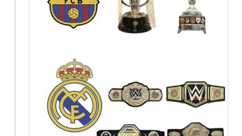 Netizen membandingkan jumlah trofi Barcelona musim ini dengan Real Madrid yang disebut cuma membawa pulang “sabuk hiburan” versi meme. Foto: X.com