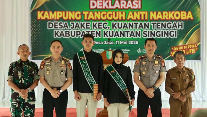 Polres Kuansing deklarasikan Desa Jake sebagai Kampung Tangguh Anti Narkoba, Senin (11/5/2026).