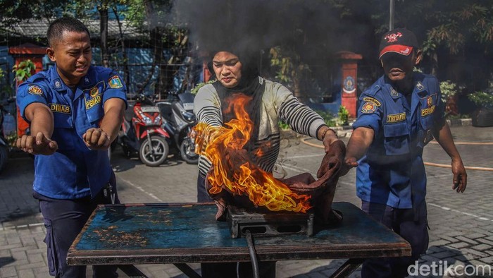 Suasana berbeda terlihat di kawasan Koja, Jakarta Utara, Selasa (12/5/2026), saat deretan ibu rumah tangga antusias mengikuti edukasi penanganan kebakaran akibat kebocoran gas LPG yang digelar petugas pemadam kebakaran setempat. Kegiatan tersebut menjadi upaya preventif untuk meningkatkan kesadaran warga terhadap bahaya kebakaran rumah tangga yang kerap bermula dari dapur.