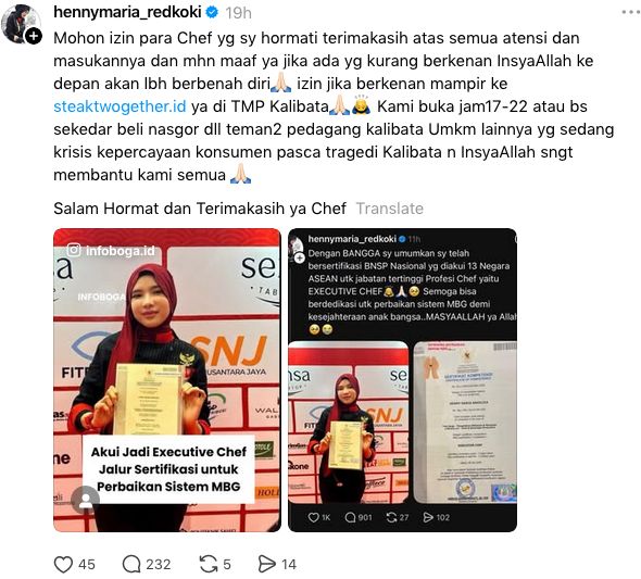 Viral di media sosial 'Red Koki' Punya Sertifikat Executive Chef