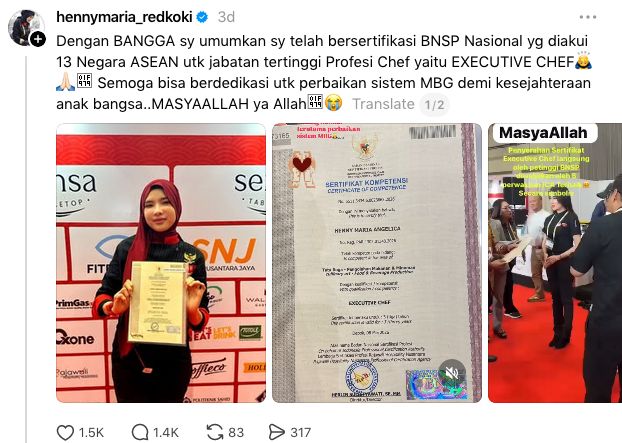 Viral di media sosial 'Red Koki' Punya Sertifikat Executive Chef
