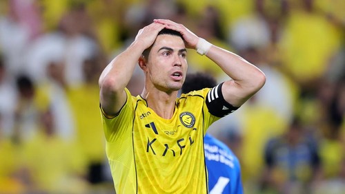 RIYADH, SAUDI ARABIA - MAY 12: Cristiano Ronaldo of Al Nassr reacts during the Saudi Pro League match between Al Nassr and Al Hilal at Al Awwal Park on May 12, 2026 in Riyadh, Saudi Arabia. (Photo by Abdullah Ahmed/Getty Images)