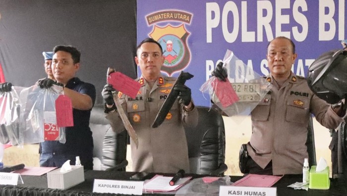 Kapolres Binjai AKBP Mirzal saat merilis kasus pembegalan pelajar SMA.