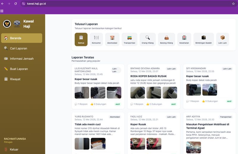 Screenshot tampilan 'Kawal Haji' di dashboard petugas Screenshot tampilan 'Kawal Haji' di dashboard petugas
