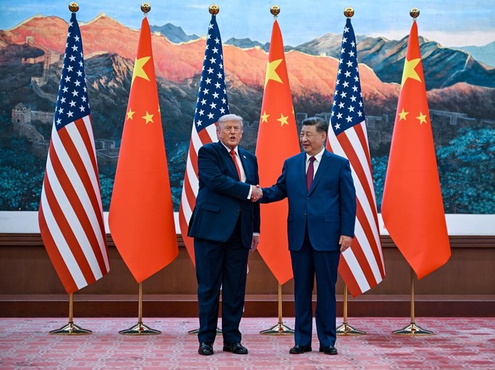 BEIJING, CHINA - MAY 14: U.S. President Donald Trump arrives for a state banquet hosted by Chinese President Xi Jinping at the Great Hall of the People on May 14, 2026 in Beijing, China. Both President Trump and President Xi addressed ways to enhance bilateral economic cooperation and investment, and agreed that Iran should not be allowed to have a nuclear weapon. According to Chinese state media, Xi emphasized the importance of the Taiwan issue, and that a mishandling could sour U.S.-China relations. (Photo by Alex Wong/Getty Images)