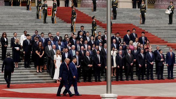 BEIJING, CHINA - MAY 14: U.S. President Donald Trump arrives for a state banquet hosted by Chinese President Xi Jinping at the Great Hall of the People on May 14, 2026 in Beijing, China. Both President Trump and President Xi addressed ways to enhance bilateral economic cooperation and investment, and agreed that Iran should not be allowed to have a nuclear weapon. According to Chinese state media, Xi emphasized the importance of the Taiwan issue, and that a mishandling could sour U.S.-China relations. (Photo by Alex Wong/Getty Images)