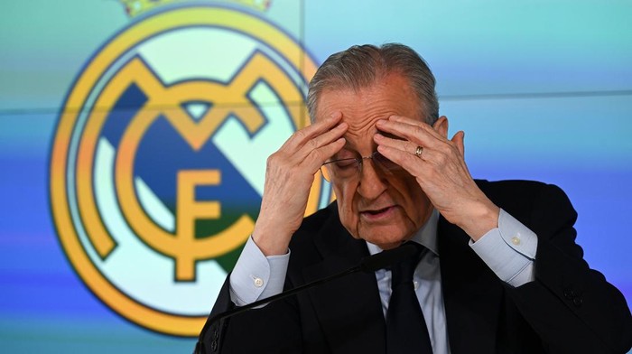 MADRID, SPAIN - MAY 12: Real Madrid Club President Florentino Perez speaks during a press conference at the clubâs Valdebebas training complex, in Madrid, Spain, on May 12, 2026. (Photo by Burak Akbulut/Anadolu via Getty Images)