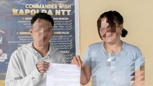 Pasangan kekasih inisial S (24) dan E (19) berdamoai di Polsek Alak, Kamis (14/5/2026). E sebelumnya melaporkan S karena merasa dicaci maki via WhatsApp. (Dok. Polsek Alak)