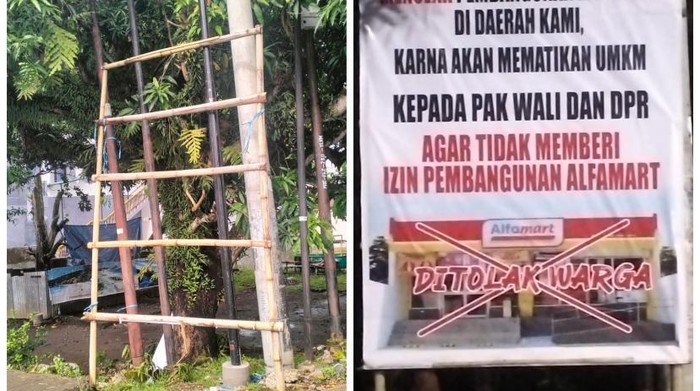 Spanduk penolakan pembangunan Alfamart di Parepare.
