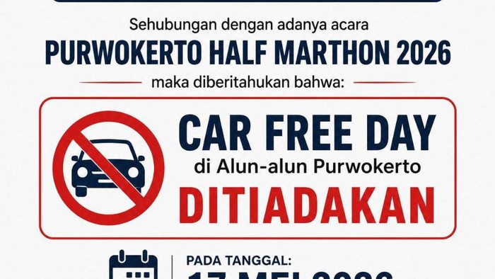 CFD di Alun-alun Purwokerto besok Minggu (17/5/2026) ditiadakan.