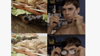 Meme Spider-Man ini menggambarkan reaksi netizen saat melihat hasil AI Camera Assistant Sony yang dianggap malah membuat makanan tampak kusam dan berkabut. Foto: X.com