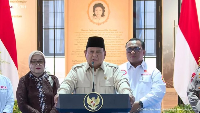 Presiden Prabowo Subianto dalam acara peresmian Museum Ibu Marsinah, Nganjuk, Sabtu (16/5/2026).