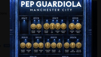 Deretan piala yang dimenangkan Pep Guardiola bersama City. Foto: X.com