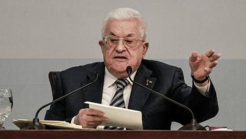 Palestinian president Mahmud Abbas delivers a speech during the eighth Fatah Conference in the Israeli-occupied West Bank city of Ramallah on May 14, 2026. Abbas on May 14 pledged to press ahead with reforms within the Palestinian Authority, saying he was prepared to hold long-delayed presidential and parliamentary elections, during an address to his party congress. (Photo by Jaafar ASHTIYEH / AFP)