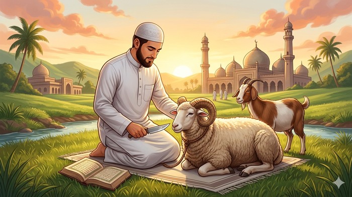 Ilustrasi menyembelih Idul Adha.