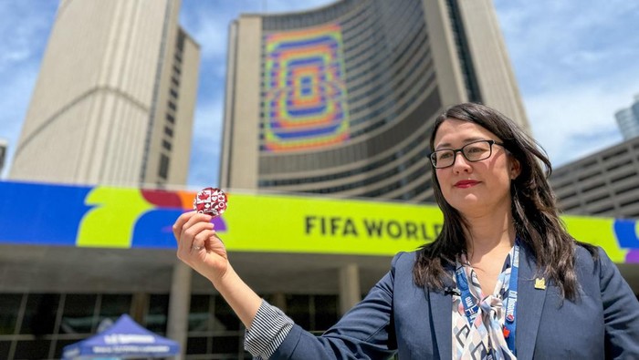 A person holds free World Cup-themed condoms in a clinic in Toronto, Ontario, Canada, May 15, 2026.  REUTERS/Kyaw Soe Oo