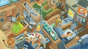 Perjalanan Darat Futuristik Bersama Keluarga (Bruce McCall) Foto: Boredpanda