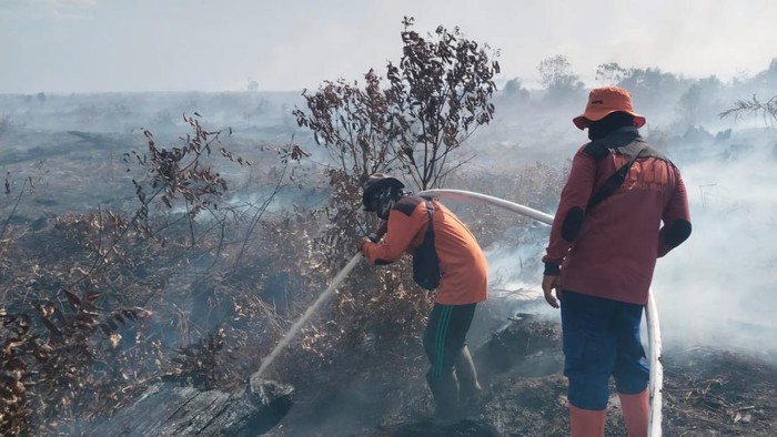 Petugas BPBD Riau saat pemadaman karhutla beberapa waktu lalu (Dok BPBD Riau)